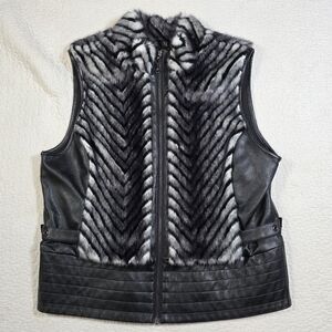 NWT Guess Jet Black Faux Leather Chevron Faux Fur Vest